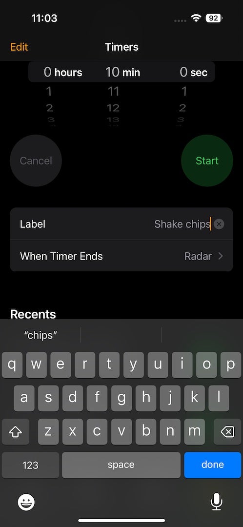 Add a label to a timer