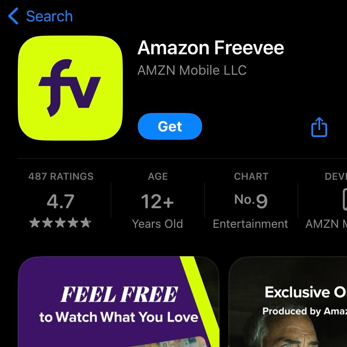 The Freevee app on iOS