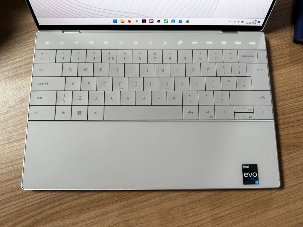 Top view of the keyboard and trackpad of the Dell XPS 13 Plus