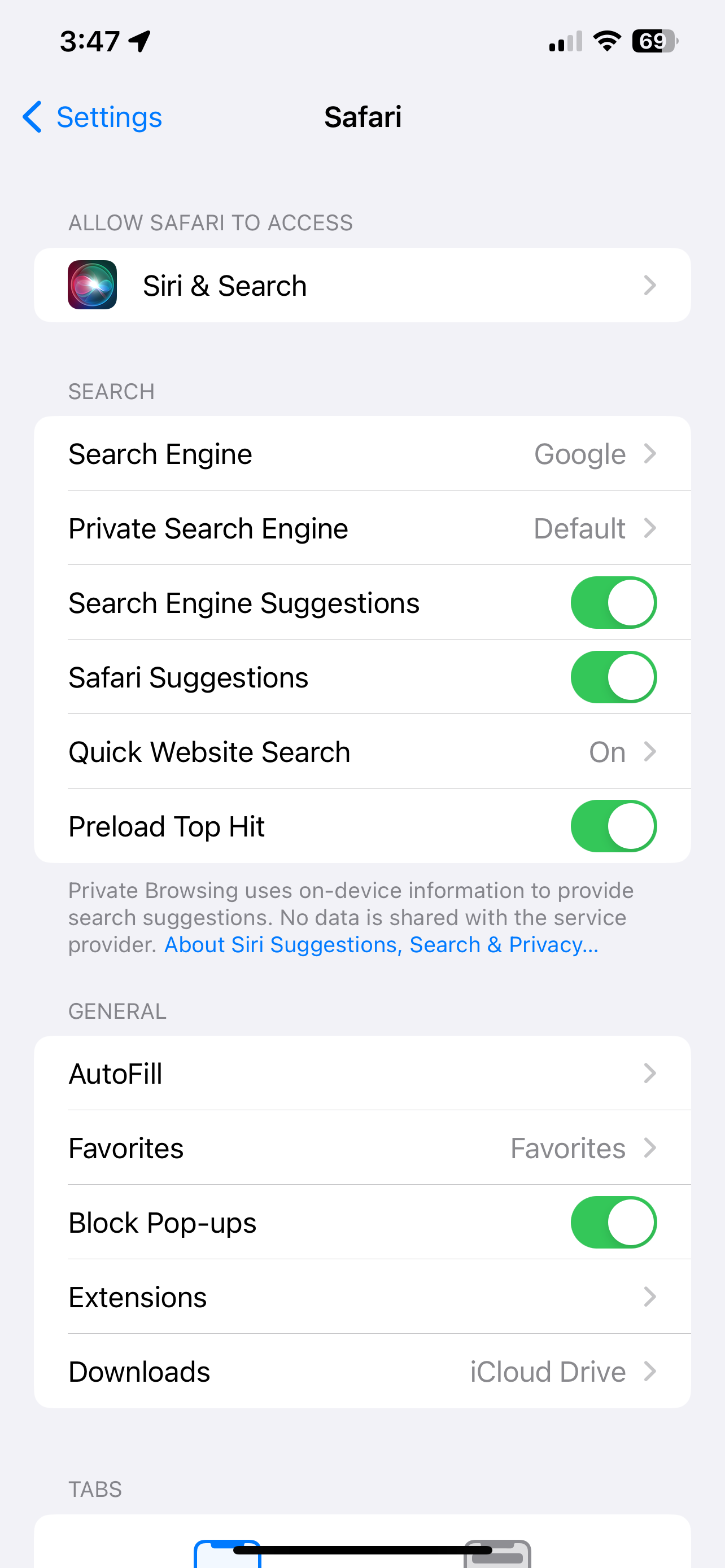iOS 17 private search safari