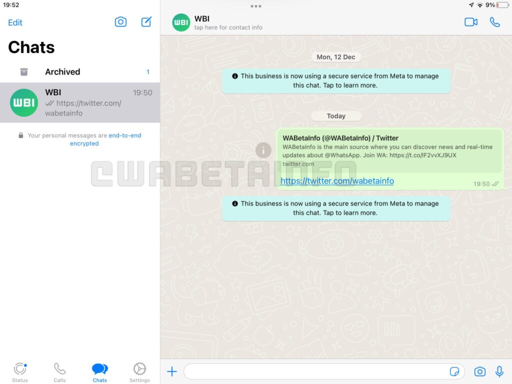 iPad WhatsApp app in beta