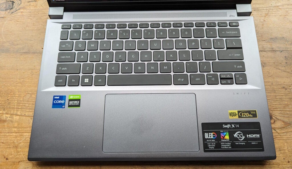 Acer Swift X 14 keyboard and trackpad