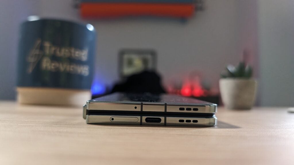 OnePlus Open folded with USB-C port visible