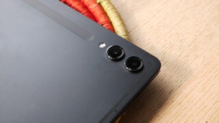 Close-up of Samsung Galaxy Tab S9 Plus dual cameras.