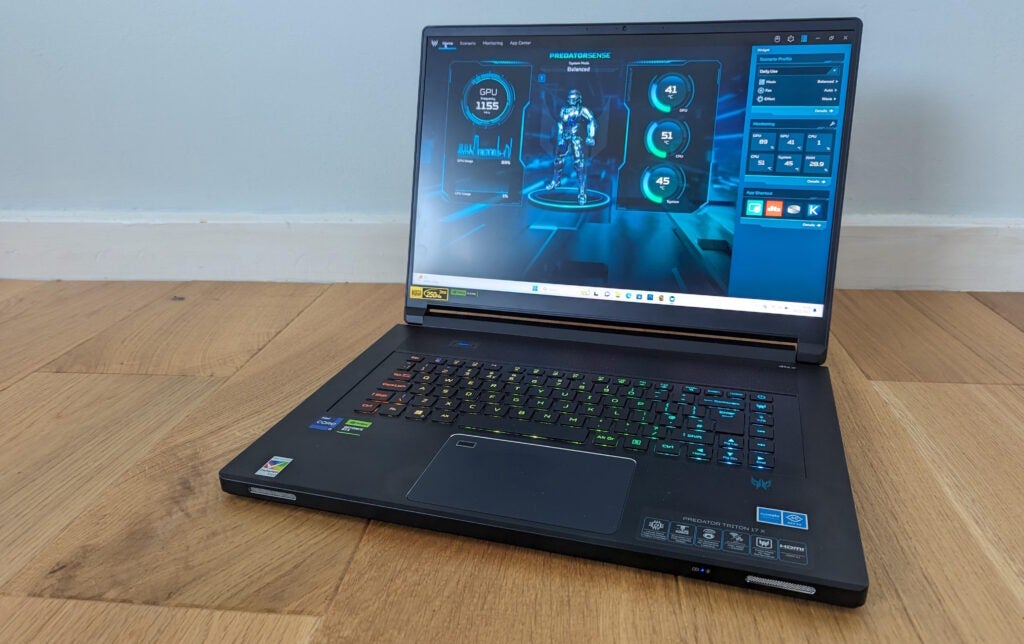 Acer Predator Triton 900 gaming laptop with PredatorSense software open.