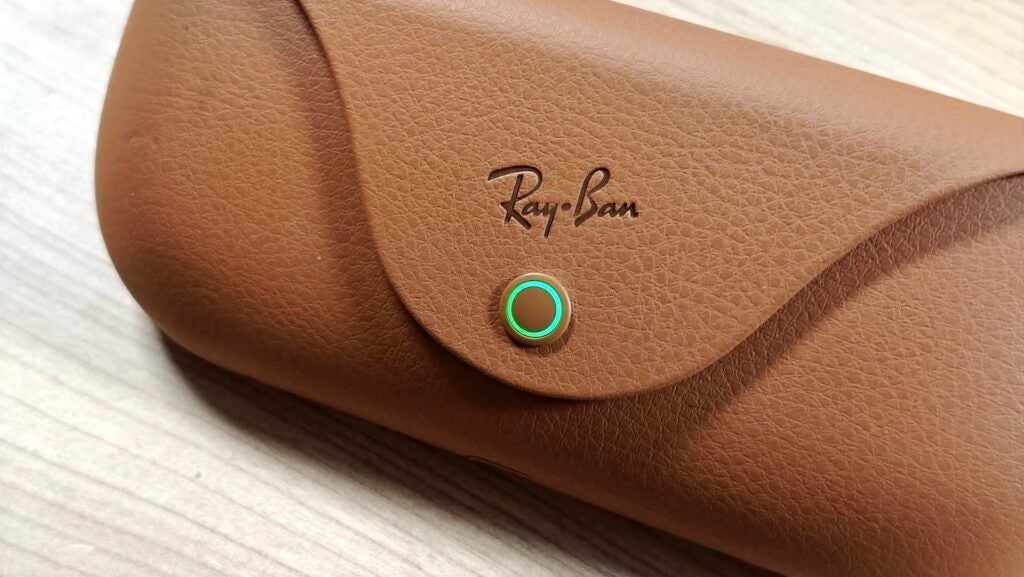 Ray-Ban Meta Glasses charging case with glowing LED