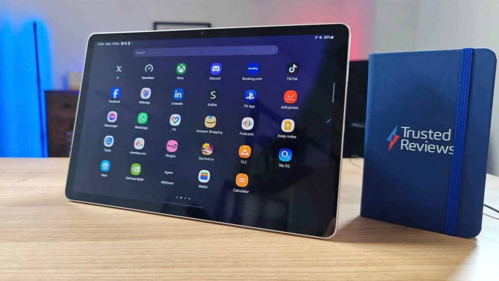 Samsung Galaxy Tab S9 with apps on screen