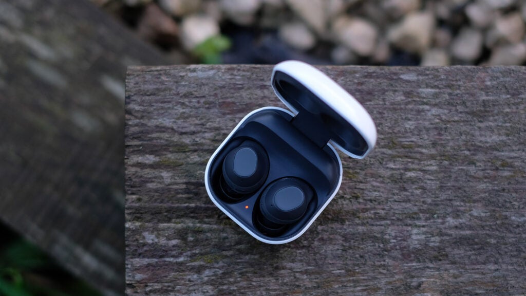 Top-down view of the Samsung Galaxy Buds FE earbuds