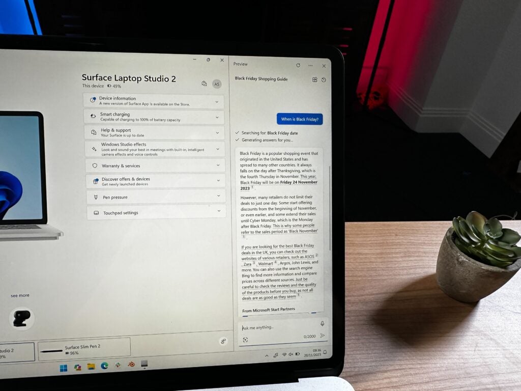 Copilot on the Microsoft Surface Laptop Studio 2