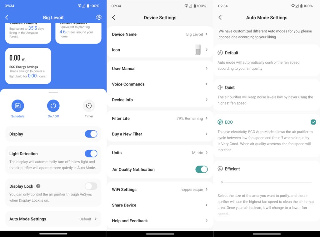 Android screenshots showing more detailed settings