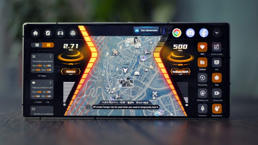 Gaming on the RedMagic 9 ProRedMagic 9 Pro gaming smartphone displaying a map-based game.