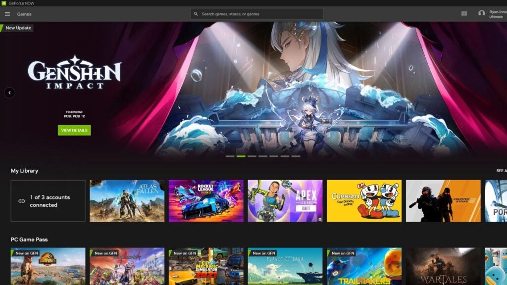 Screenshot of Nvidia GeForce Now Ultimate UI