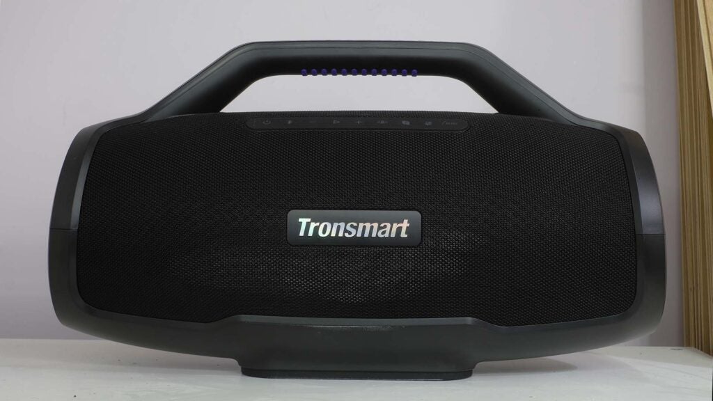 Tronsmart Bang Max portable Bluetooth speaker on table.