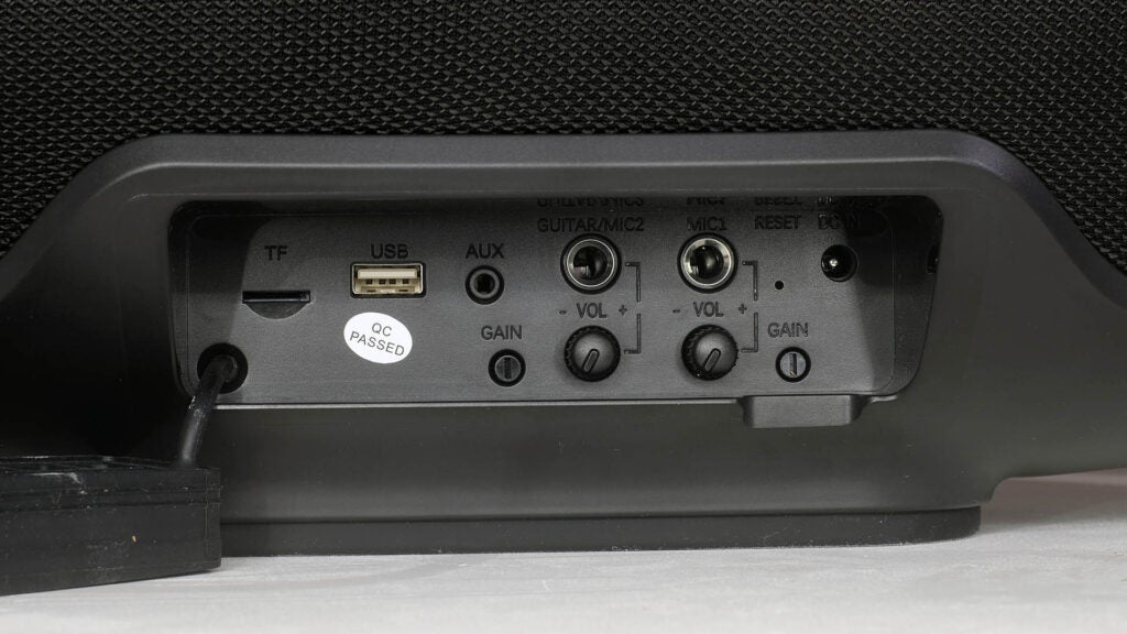 Close-up of Tronsmart Bang Max speaker ports and controls.