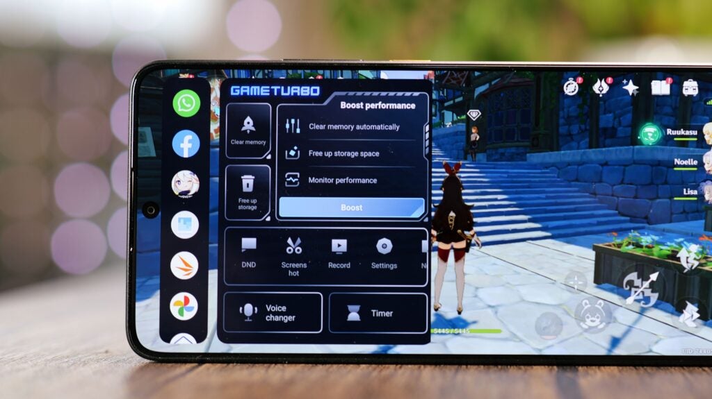 GameTurbo overlay on the Poco X6 ProPoco X6 Pro smartphone displaying Game Turbo feature while gaming.