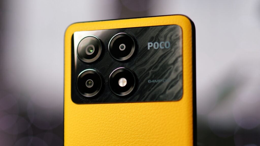 Poco X6 Pro rear camera bumpClose-up of Poco X6 Pro camera with 64MP label.