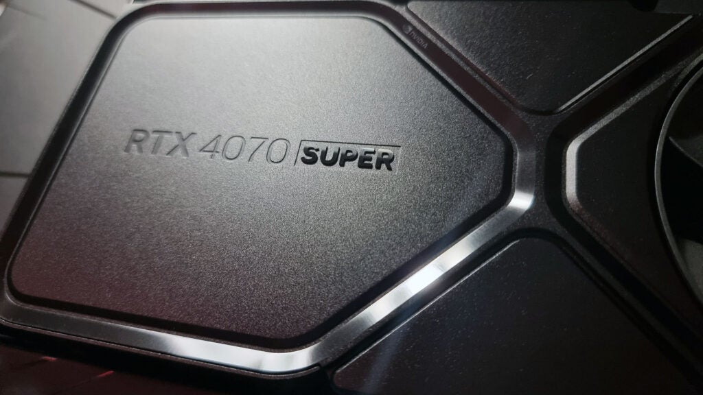 Nvidia's GeForce RTX 4070 Super graphics card side logo