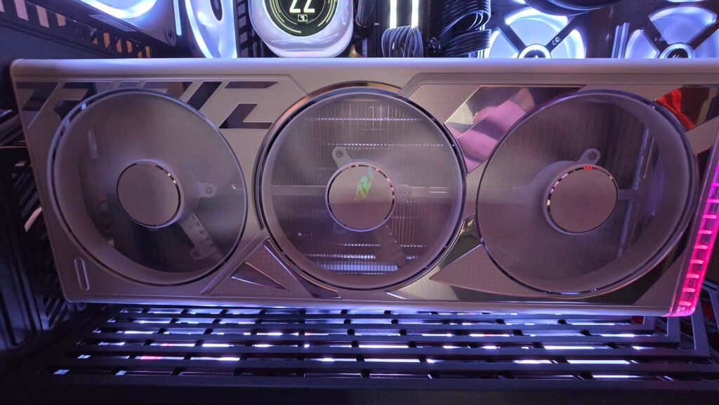 Nvidia GeForce RTX 4080 Super In a PCNvidia GeForce RTX 4080 Super graphics card installed in a PC.