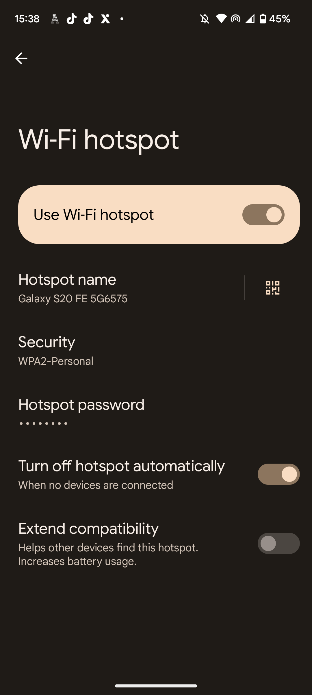 Android Step Six - Hold on Hotspot password