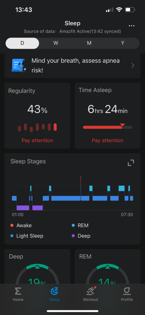 Amazfit Active sleep stats