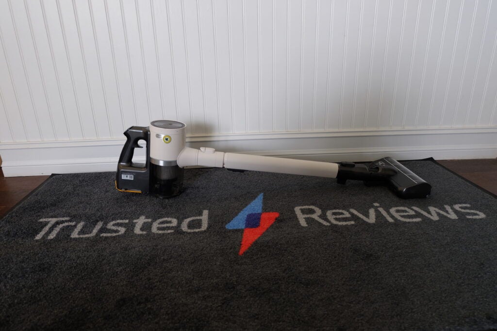 LG CordZero All-in-One Auto Empty Cordless Stick Vacuum flat on floor