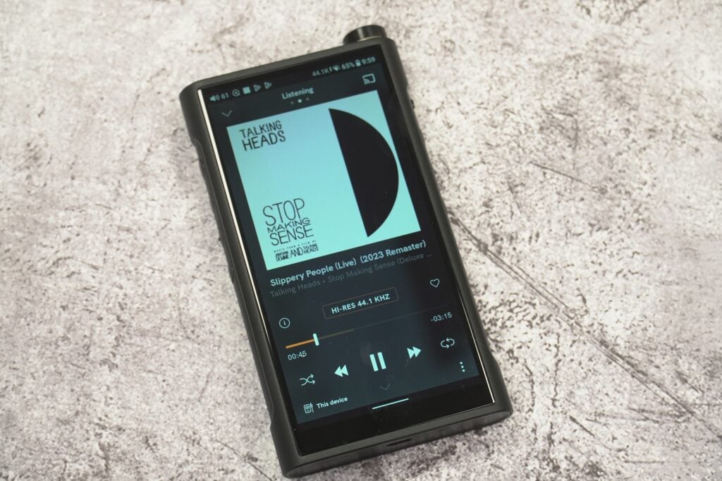 FiiO M15S Talking Heads alternativeFiiO M15S music player displaying high-resolution audio track.