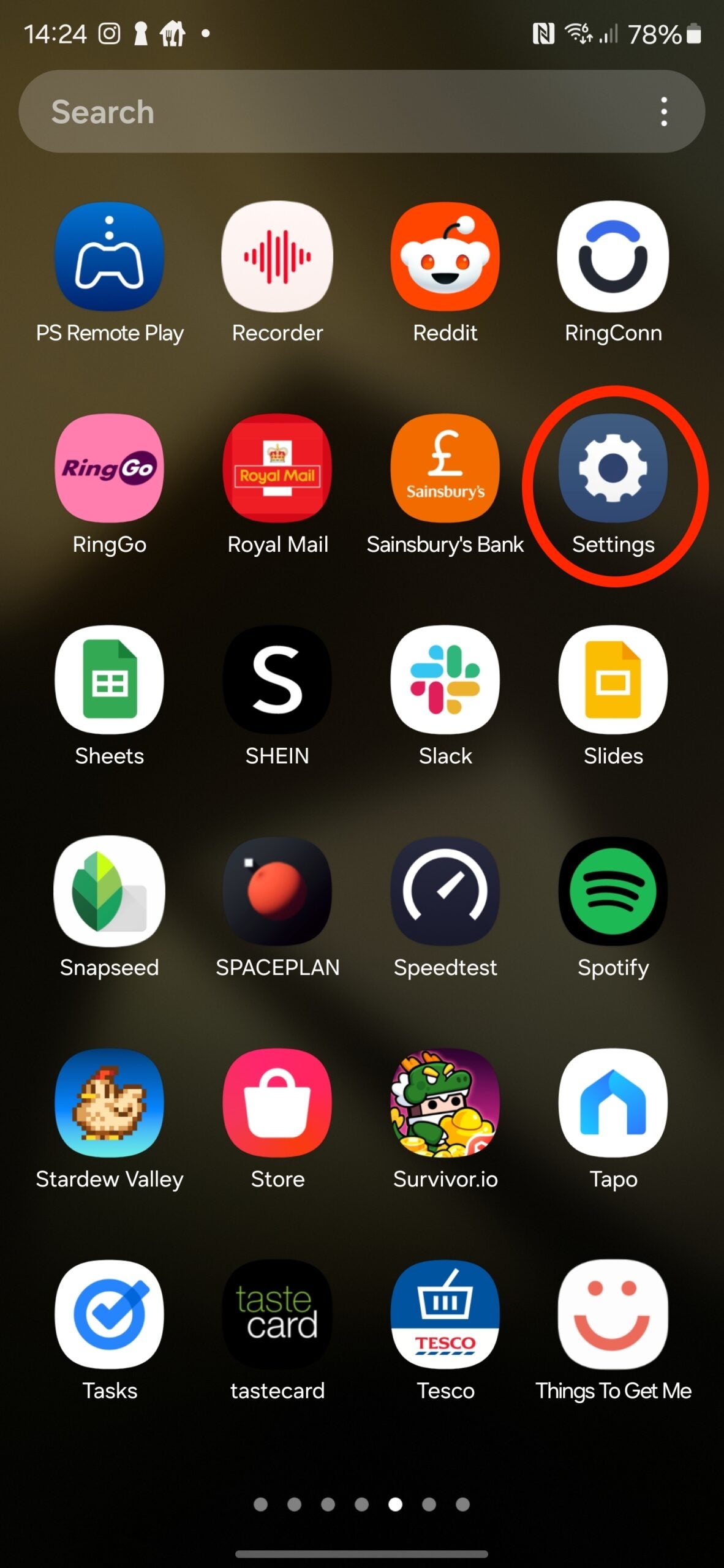 App menu on Android