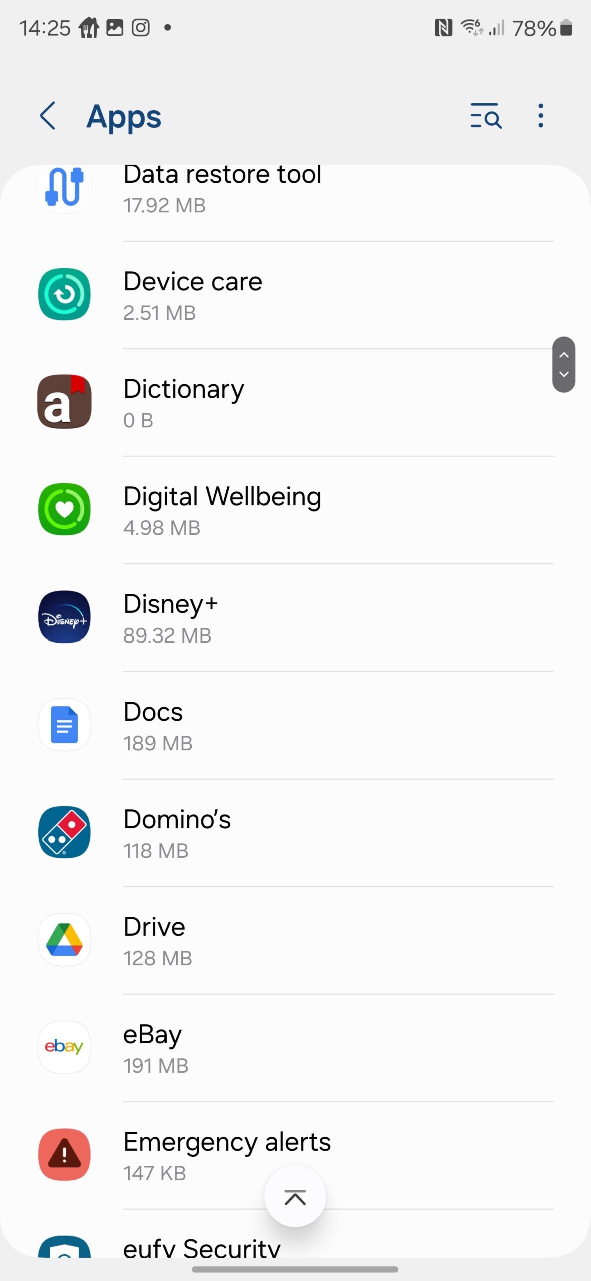 Main Apps menu on Android