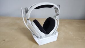 The Astro A50 X sitting in its docking bay