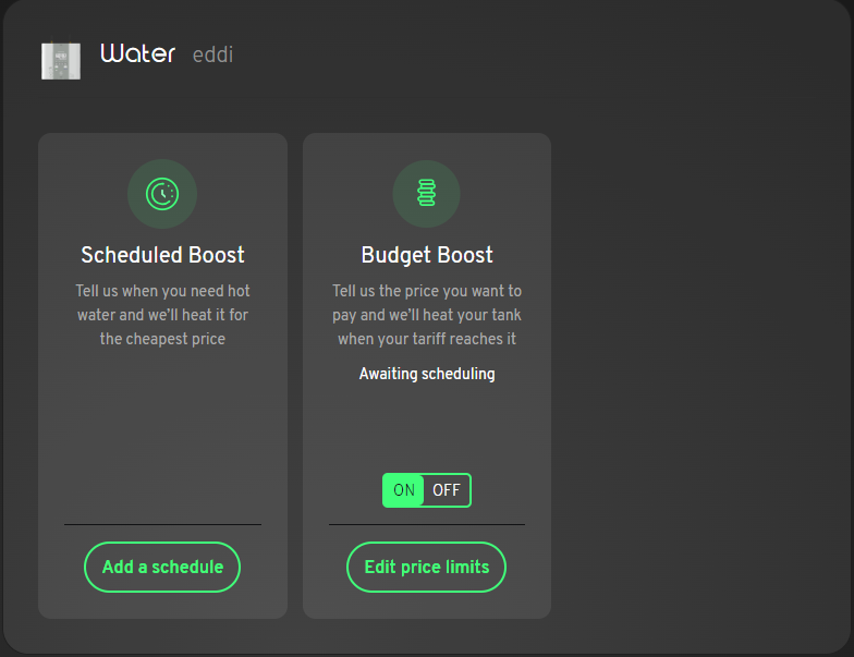 Web screenshot showing boost features, including budget boost