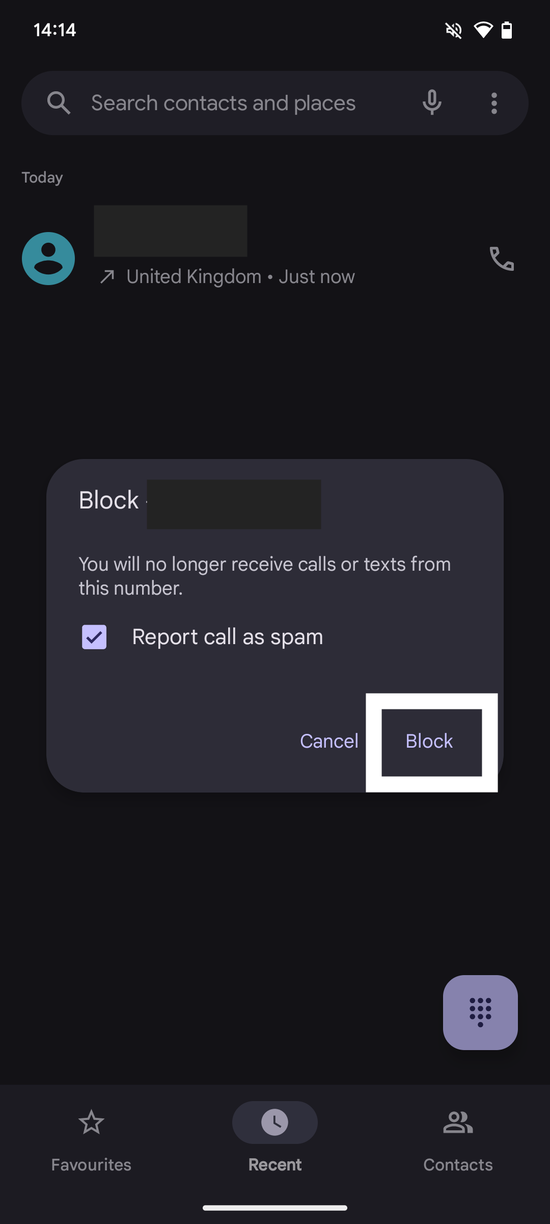 Android blocking a phone number