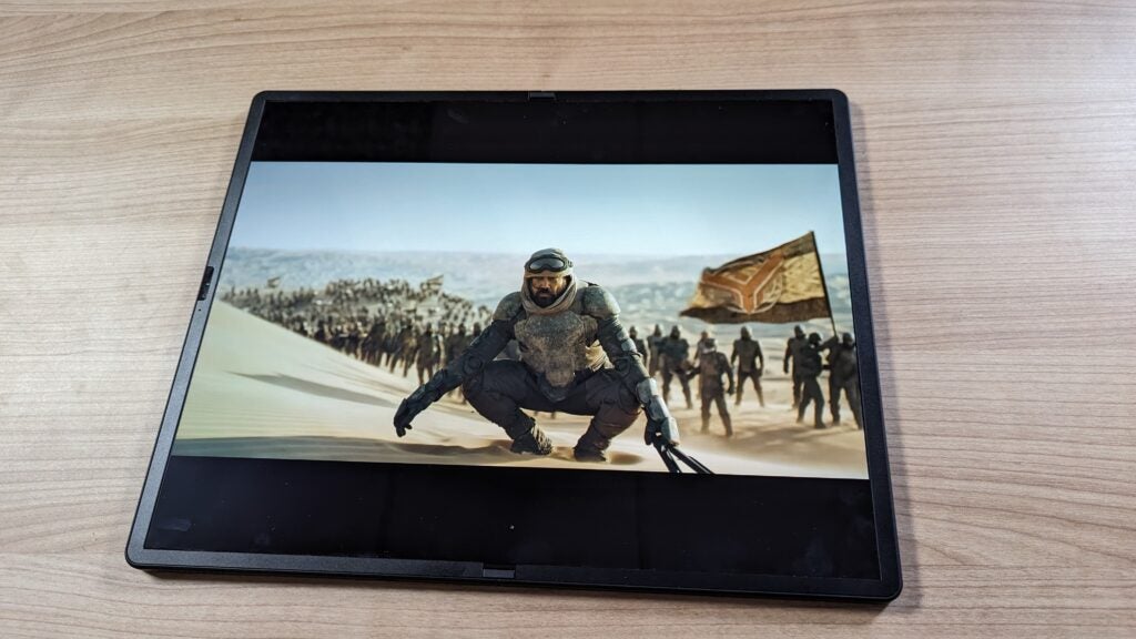 Lenovo ThinkPad X1 Fold playing a Dune 2 trailer