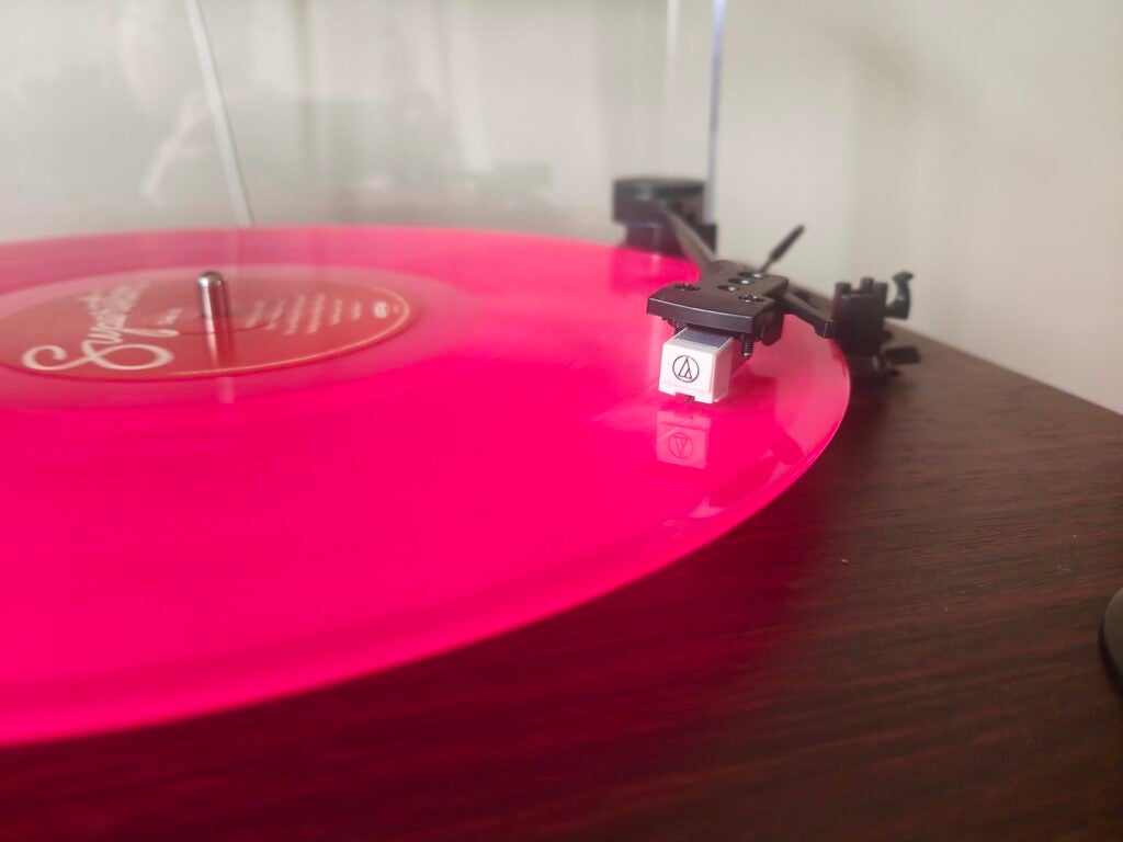 Majority Moto Turntable playing a record