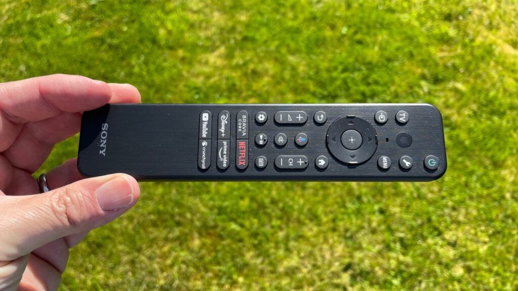 The Sony 65A80L ships with two remote controls. This on is the relatively button-light 'smart' option.