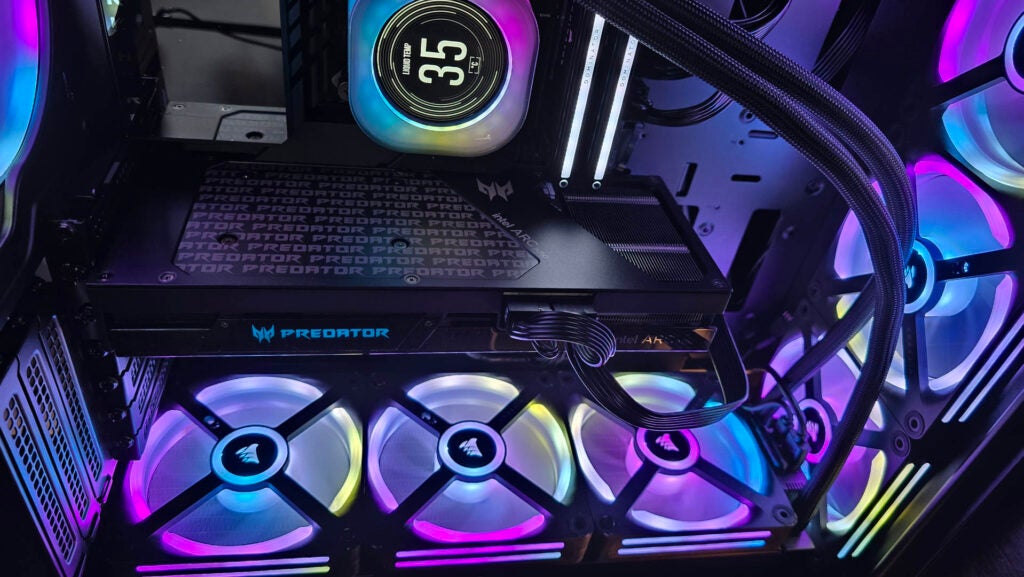 Intel Arc A750 being tested in a gaming PC